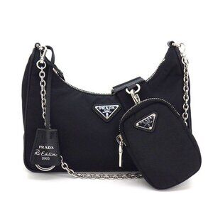 Prada Shoulder Bag Re Edition Re-Nylon Black Recycled Polyamide Saffiano Leather